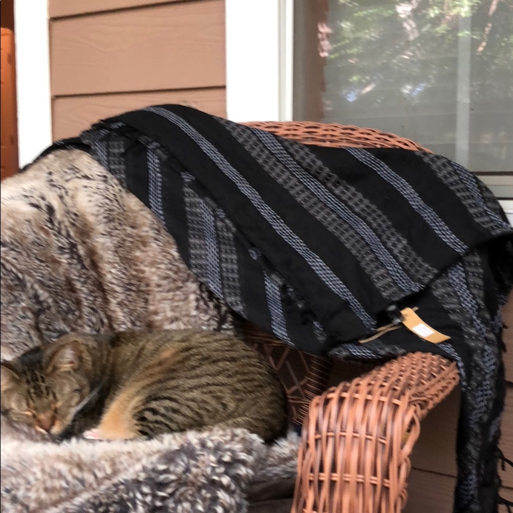 Black and gray woven scarf cat not included